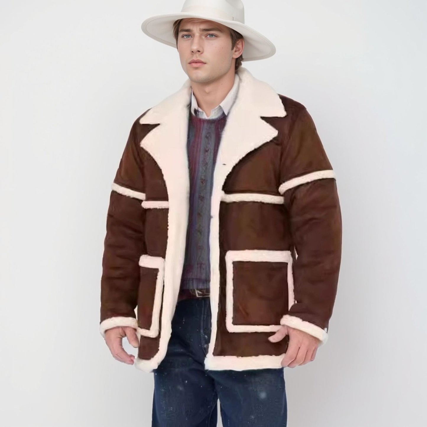 Herren Lammfelljacke Robust Breiter Kragen Echtes Leder - BerlinGlamour