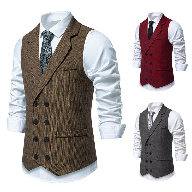 Herren Weste Klassisch Fischgratmuster Elegant Schwarz