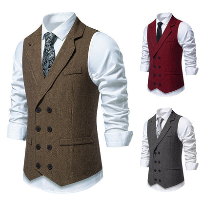 Herren Weste Klassisch Fischgratmuster Elegant Schwarz