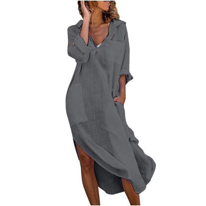 Baumwoll-Leinen Langarm Kleid von BerlinGlamour