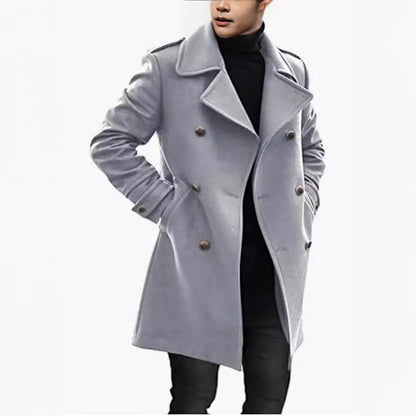 Eleganter Herren Wollmantel Doppelreiher Schwarz