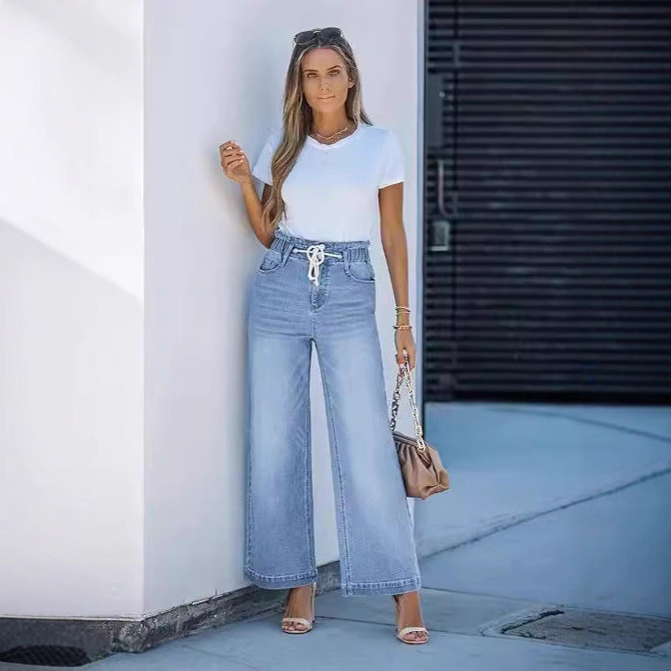 Damen High-Waist Jeans Weite Bein Elastisch Komfortabel - BerlinGlamour