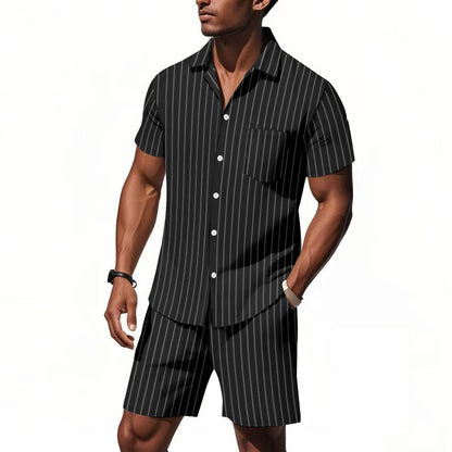 Herren Pyjama Kurzarm mit Streifenmuster und Brusttasche