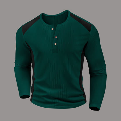 Herren Langarmshirt Strukturiert Modern Mit Knöpfen