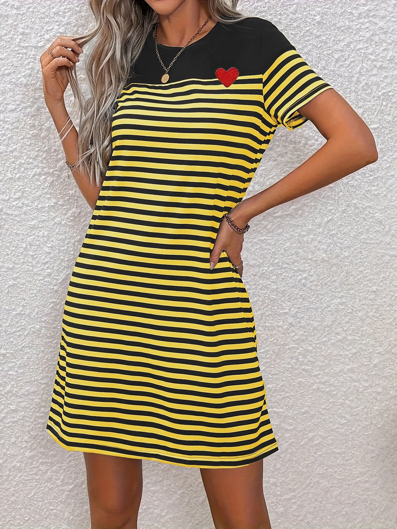 Sommerkleid Damen Kurzarm Bunt Streifen Damenkleid