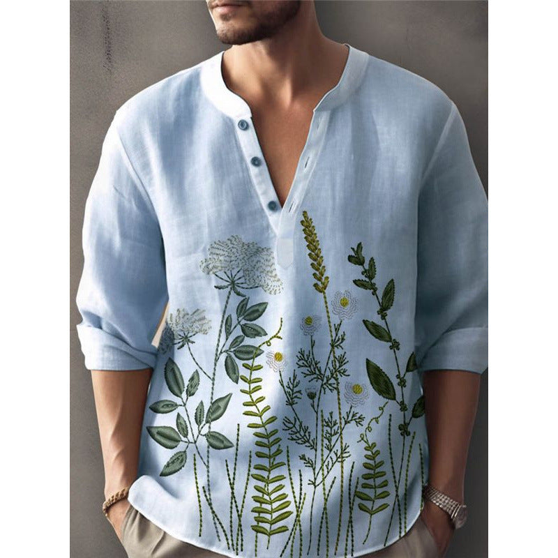 Herren Hemd Elegant Floral Gestickt Modern Slimfit