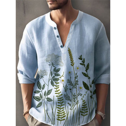Herren Hemd Elegant Floral Gestickt Modern Slimfit