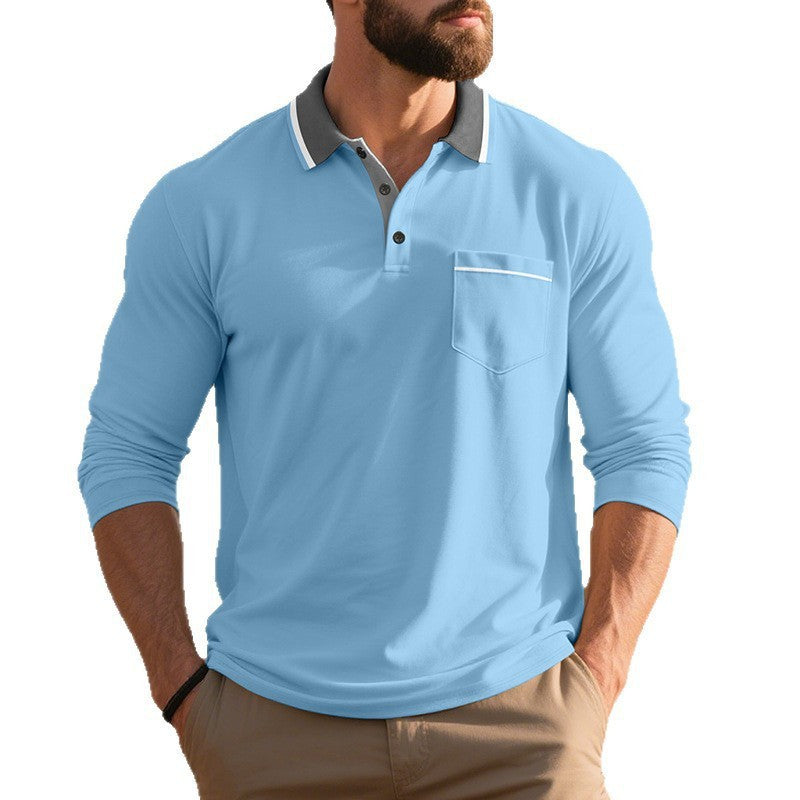 Herren Polohemd Langarm Elegant mit Reverskragen und Brusttasche