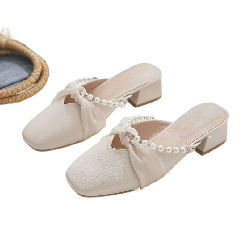 Damen Mules Elegantes Design Perlen Verzierung Komfort