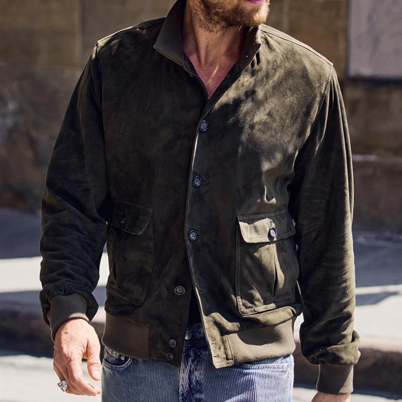 Herren Bomberjacke Elegante Suede Lederjacke