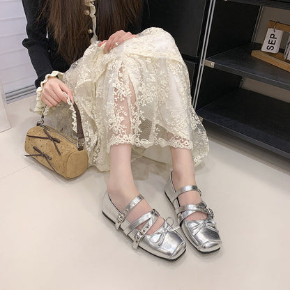 Damen Ballerinas Bequem Verstellbar Mit Schleife