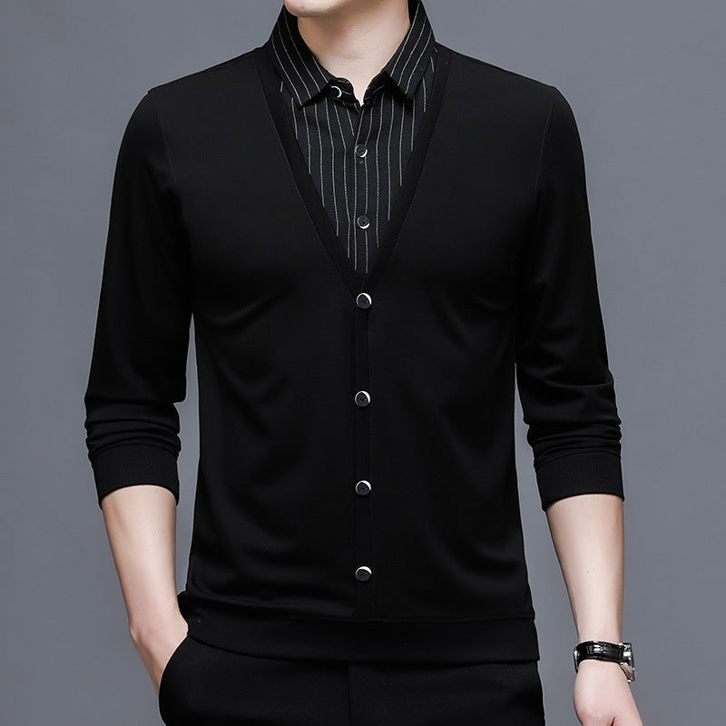 Herren Pullover Modern V-Ausschnitt mit Hemdkragen
