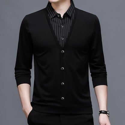 Herren Pullover Modern V-Ausschnitt mit Hemdkragen