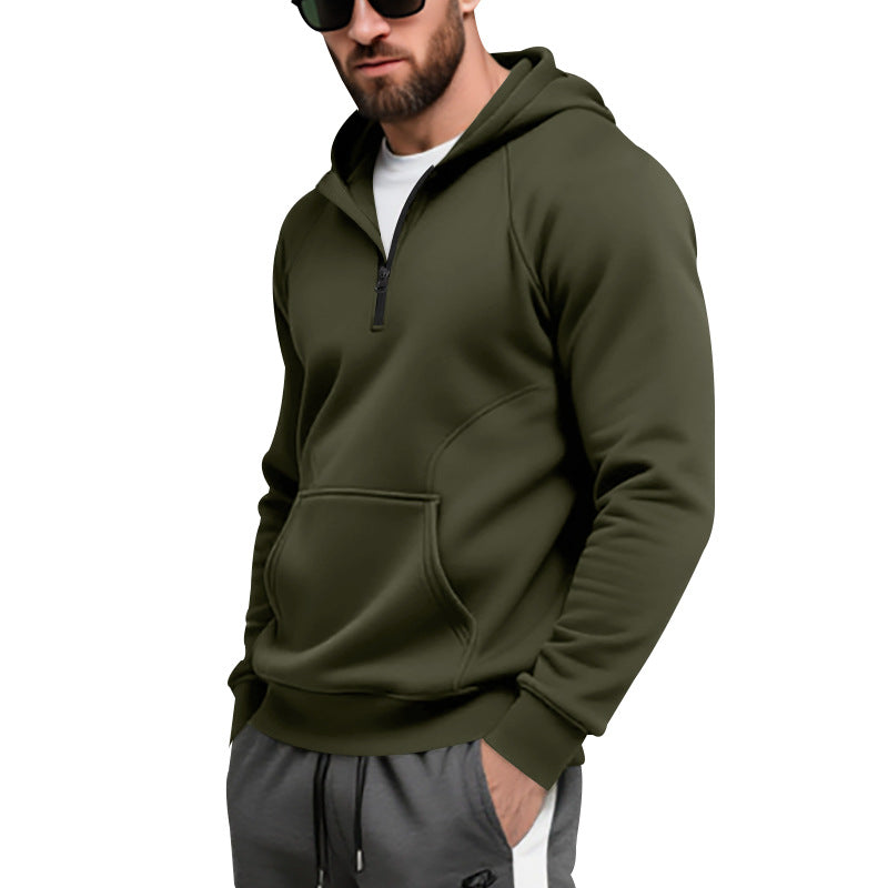 Herren Fleece Pullover Kapuzenpullover mit Reißverschluss und Kängurutasche Warm