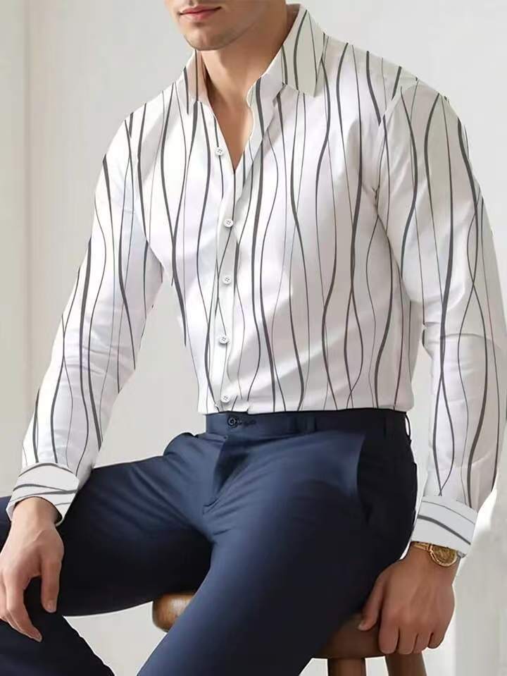 Herren Hemden Moderne Streifen Elegant Slim Fit