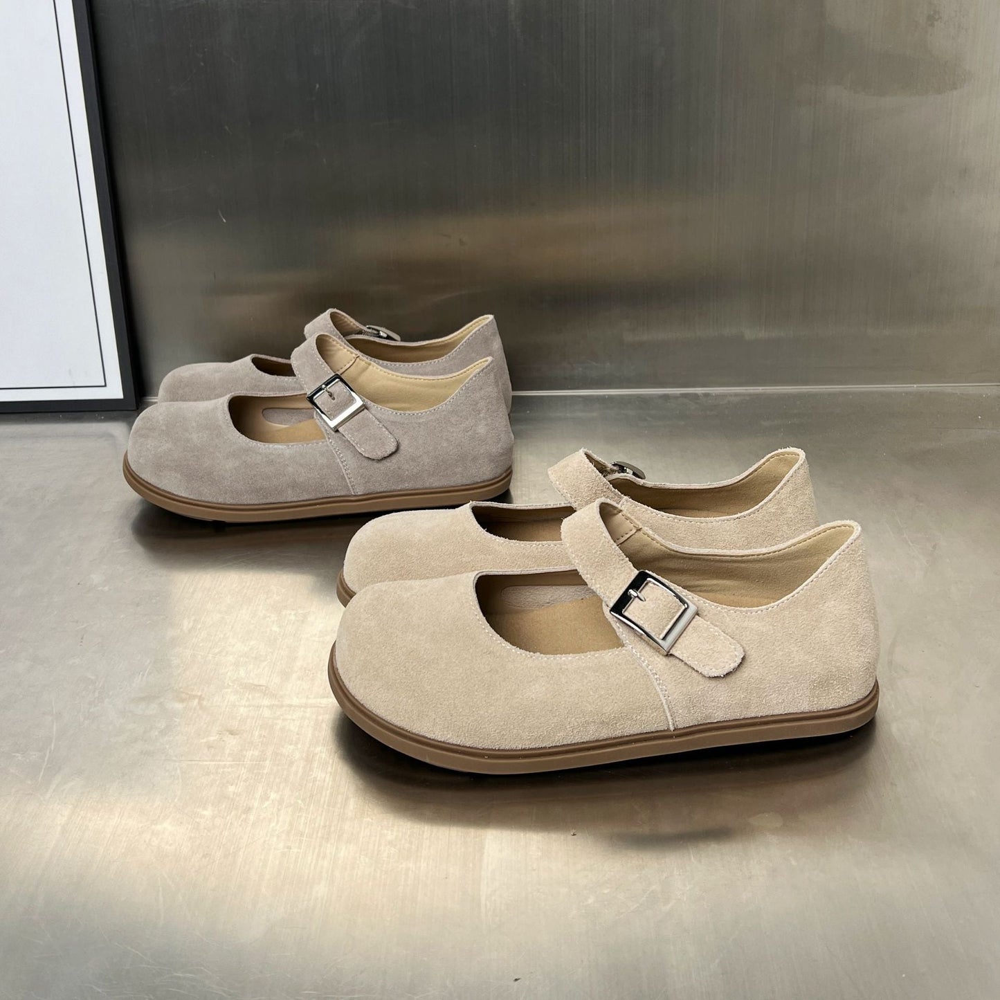 Damen Halbschuhe Weiches Wildleder Komfortabel Mit Riemen