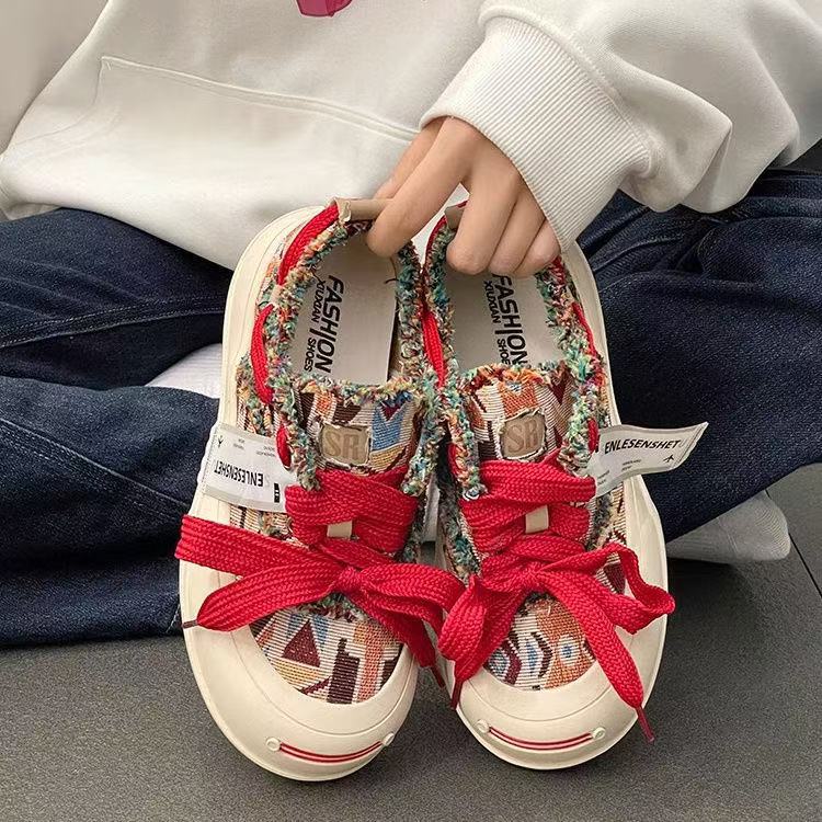 Damen Sneaker Modisch Gefranst Schnürsystem