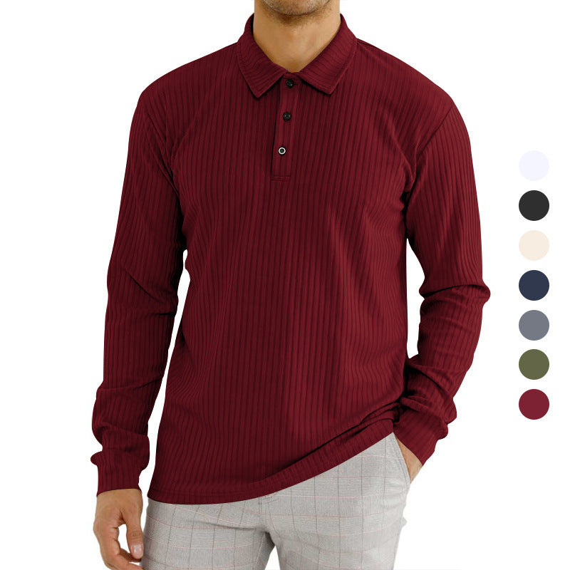 Herren Polohemd Langarm Strukturiert Elegante Optik