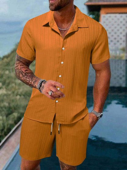 Herren Kurzarm Set Sportlich Modern Struktur