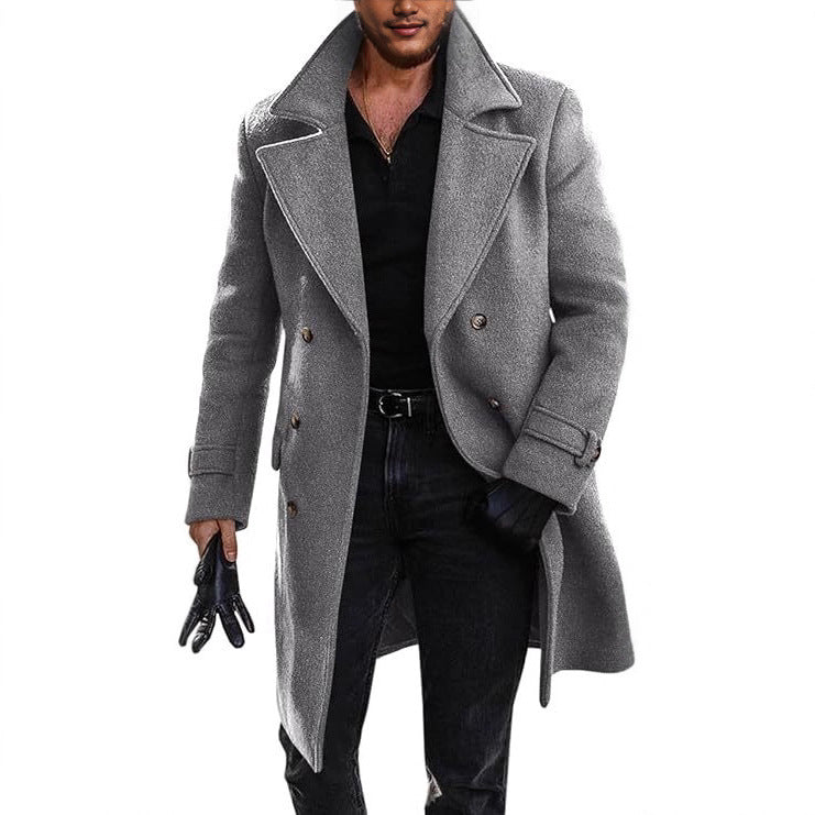 Herren Langmantel Eleganter Doppelknopf Schwarz