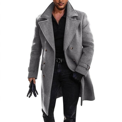 Herren Langmantel Eleganter Doppelknopf Schwarz
