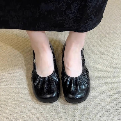 Damen Ballerinas Elastisch Falten-Design Anpassbarer Riemen