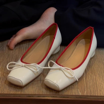 Damen Ballerinas Glänzend mit Schleife Spitze