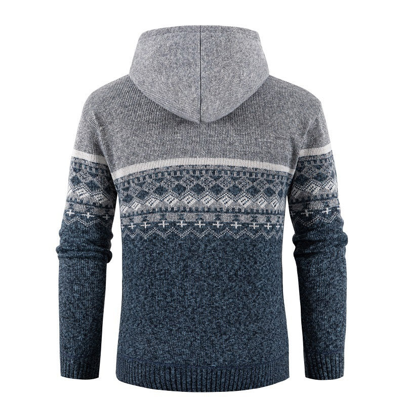 Herren Pullover Kapuze Norweger Muster Winterwarm