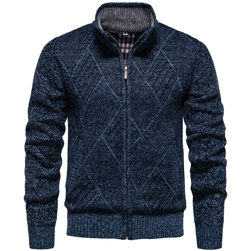 Herren Strickjacke Modern Stehkragen Zopfmuster