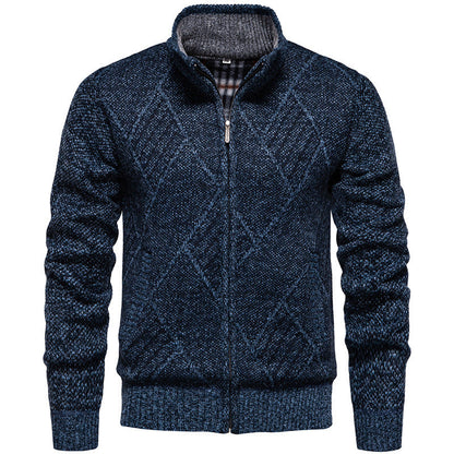 Herren Strickjacke Modern Stehkragen Zopfmuster