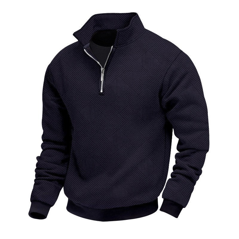 Herren Pullover Struktur Optik Halb-Reißverschluss Modern