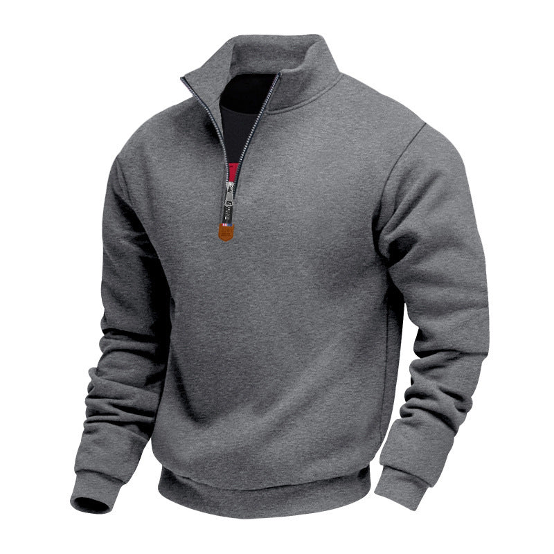 Herren Fleece Pullover Langarm Reißverschluss Kragen Warm