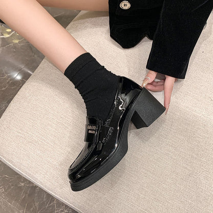 Damen Mokassins Lackleder Elegant mit Schnalle Schuhe Schwarz