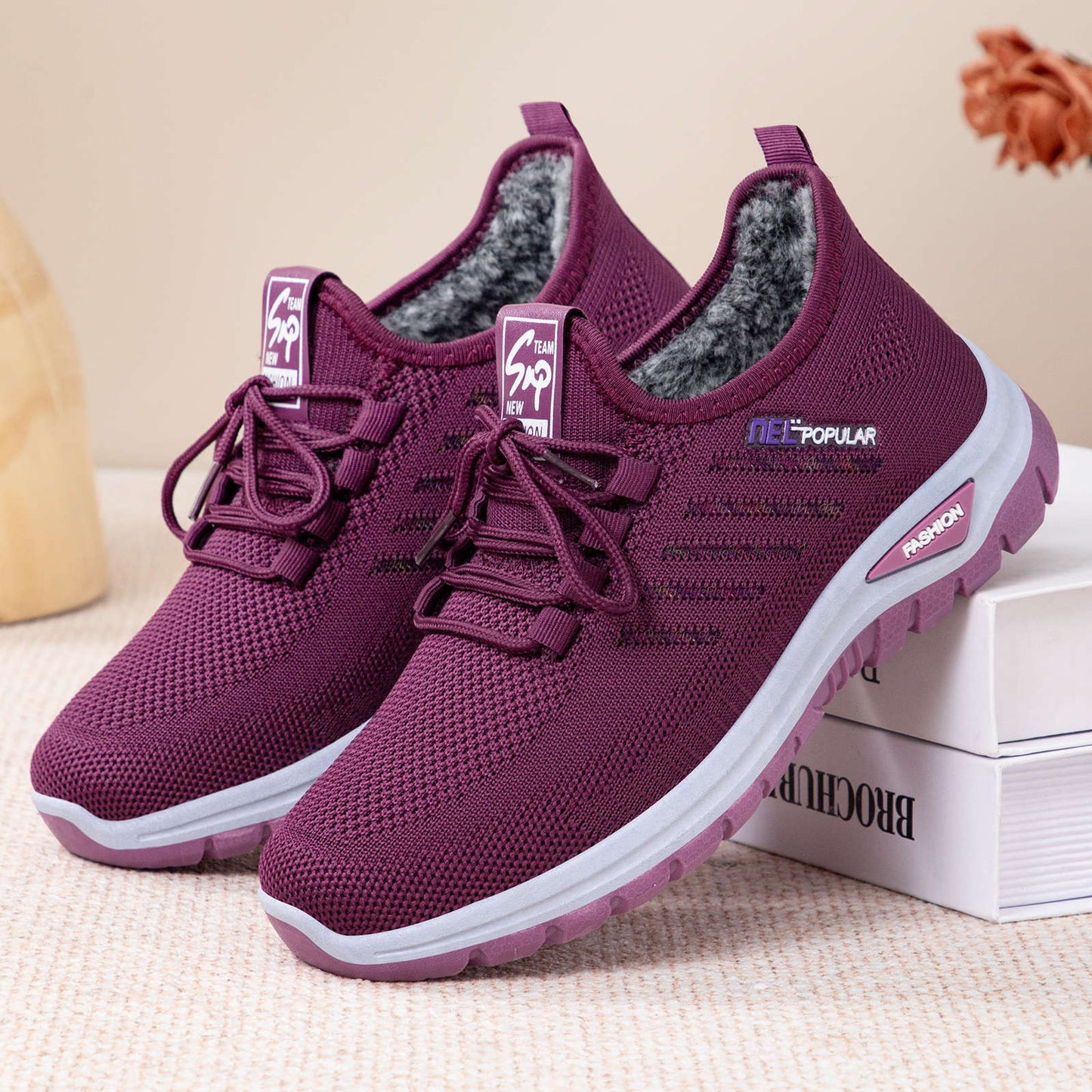 Damen Sneaker Sportlich Bequem Kuschelig