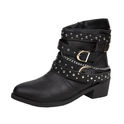 Damen Ankle Boots Stiefel Mode Schnalle Schwarz