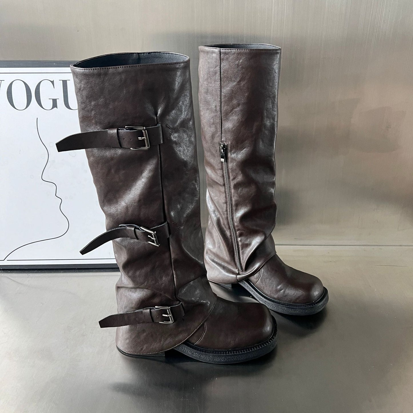 Damen Stiefel Robust mit verstellbaren Riemen Schwarz