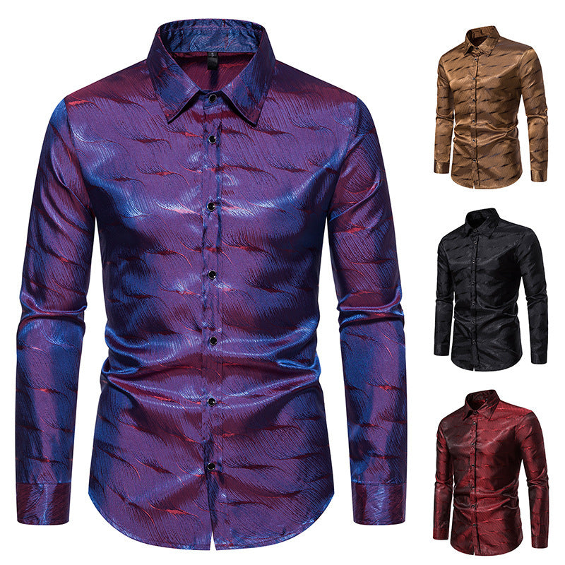 Herren Langarmhemd Wellenmuster Modern Trendy