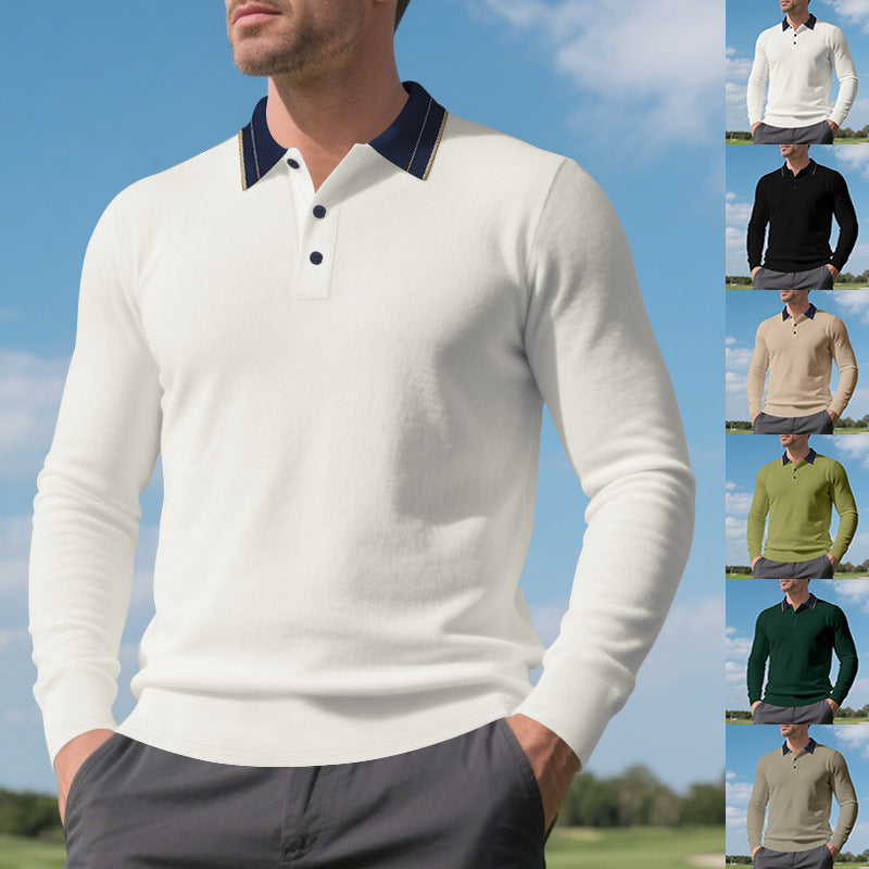 Herren Polohemd Langarm Elegantes Kontrastkragen Modern - BerlinGlamour