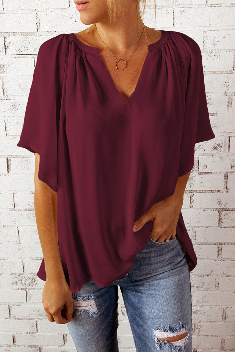 Damen Bluse Fließend mit Ballonärmeln Elastisch
