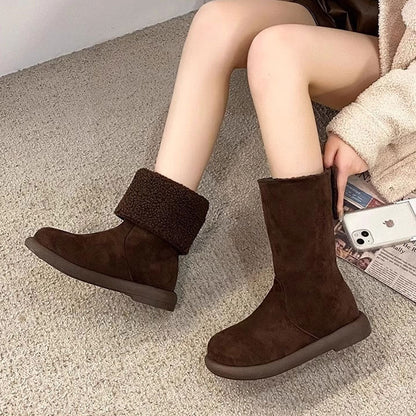Damen Winterstiefel Warm Gefüttert Umschlagbarer Schaft