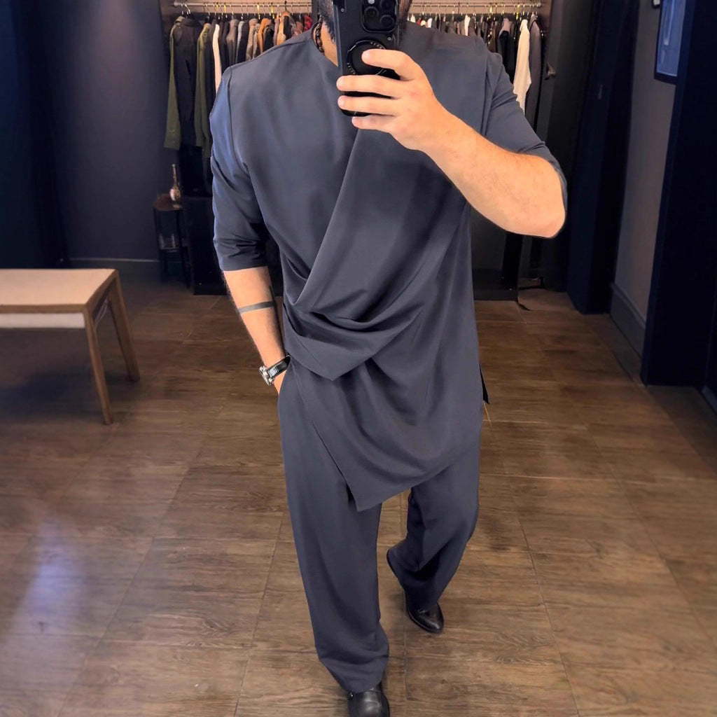 Herren Wickelbluse Stylisch Modern mit Drapierung