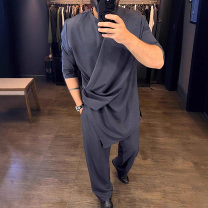 Herren Wickelbluse Stylisch Modern mit Drapierung