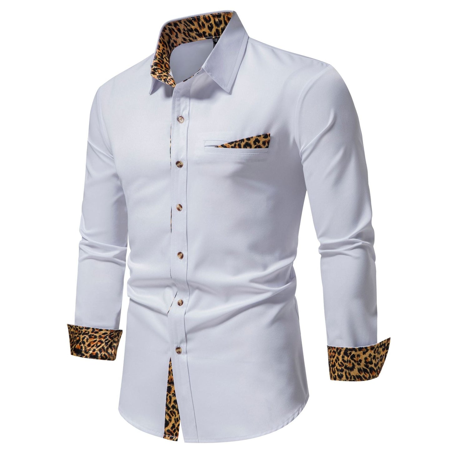 Herren Langarmhemd Leopardenmuster Elegant Modern