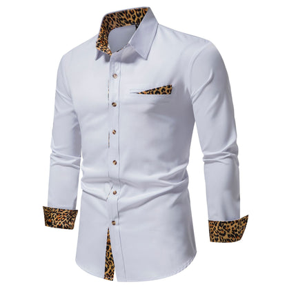 Herren Langarmhemd Leopardenmuster Elegant Modern