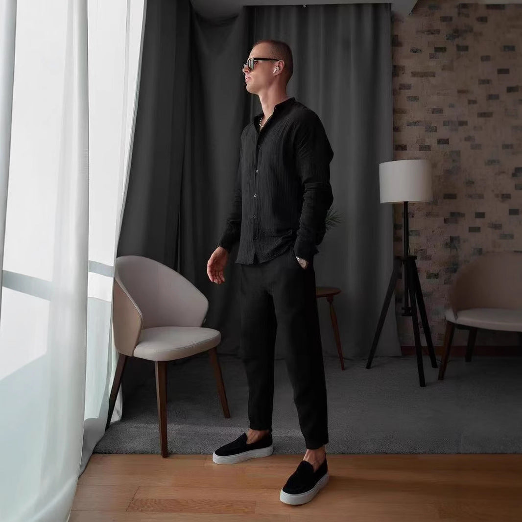 Herren Langarmhemd Elegantes Strukturiertes Design Knöpfe - BerlinGlamour