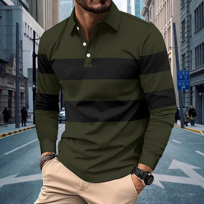 Herren Poloshirt Langarm Streifen Modern Sportlich