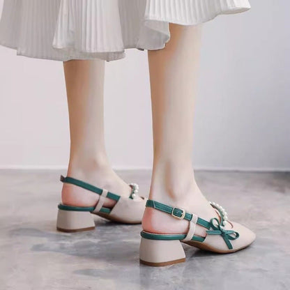 Damen Slingback Pumps Mit Perlen Schmuck Hochhackig Komfortabel