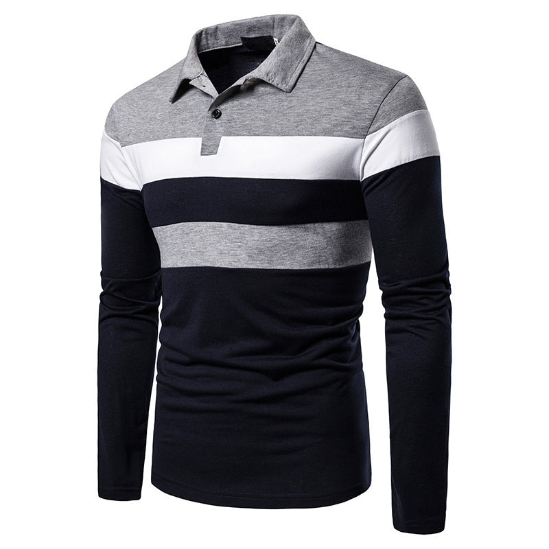 Herren Poloshirt Modern Streifenmuster Langarm