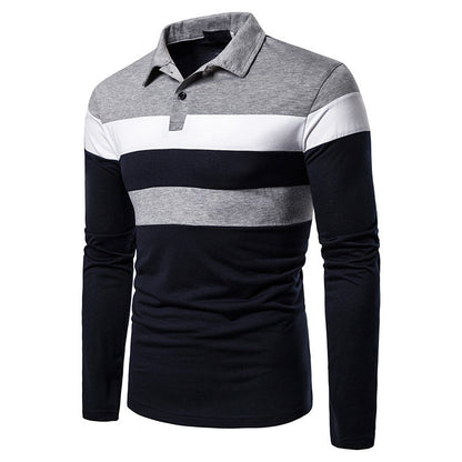 Herren Poloshirt Modern Streifenmuster Langarm