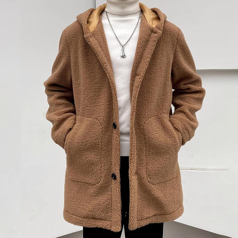 Herren Fleecejacke Kapuze Taschen Warm